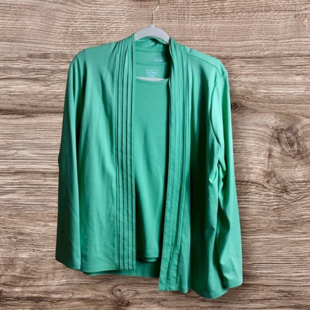 L.L.Bean Supima Cotton Open Front Pintuck Neckline Jersey Knit Cardigan large